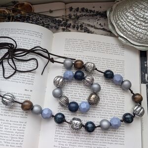 Vintage Silver and Blue Large Beaded Necklace And Bracelet